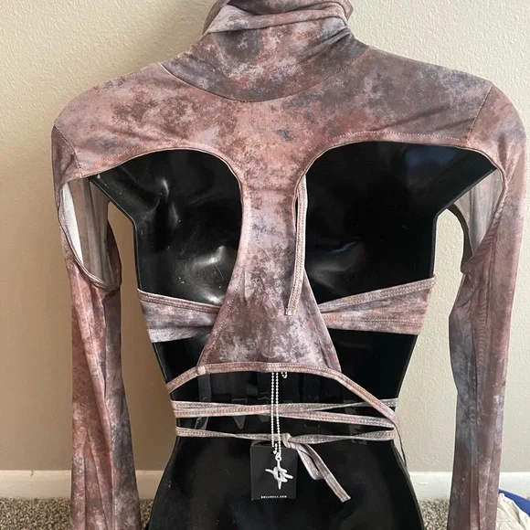 NEW Dolls Kill Darker Wavs Fader Top and Shrug Set Goth Punk Large Bell sleeve L - Picture 8 of 10